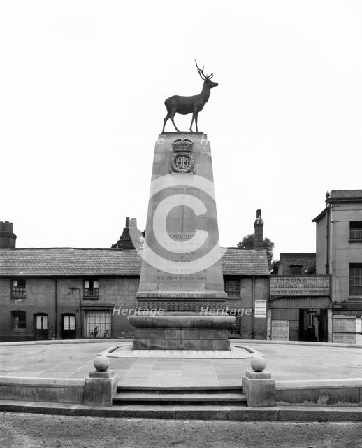 War Memorial, Parliament Square, Hertford, Hertfordshire, January 1923.  Artist: H Bedford Lemere.