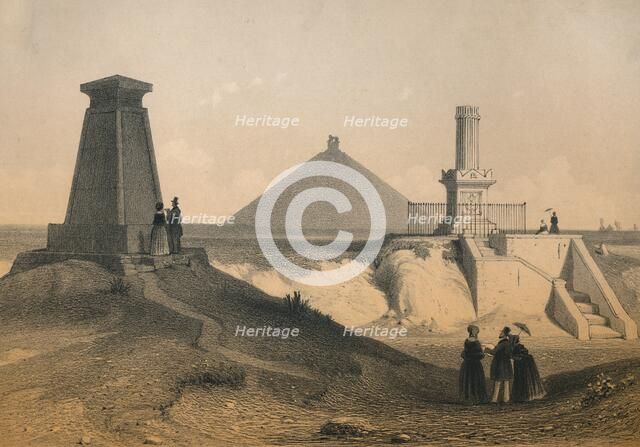 War memorials on the battlefield at Waterloo, Belgium, mid 19th century. Creator: Vanderhecht.