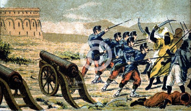 War of Melilla (1893), fight at Fort Cabrerizas, drawing of the time.