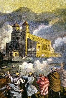 War of Morocco, 1921, heroic defense of the town of Nador from the church, drawing from the time
