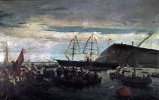 War of Cuba, boarding at the port of Barcelona of the Catalan volunteers to Cuba in 1870
