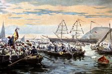 War of Cuba, shipment from the port of Barcelona of Catalan volunteers on board of the steamer S…