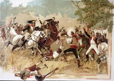 War of Independence, defense of Noria, episode of the Battle of Bailen (19-6-1808), 1880 lithograph