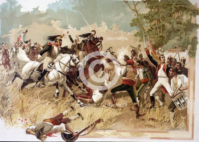 War of Independence, defense of Noria, episode of the Battle of Bailen (19-6-1808), 1880 lithograph.