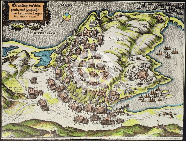 War of Roussillon. (1635-1639), siege and Battle of the Castle of Leucata Cape, engraving.