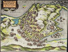 War of Roussillon. (1635-1639), siege and Battle of the Castle of Leucata Cape, engraving