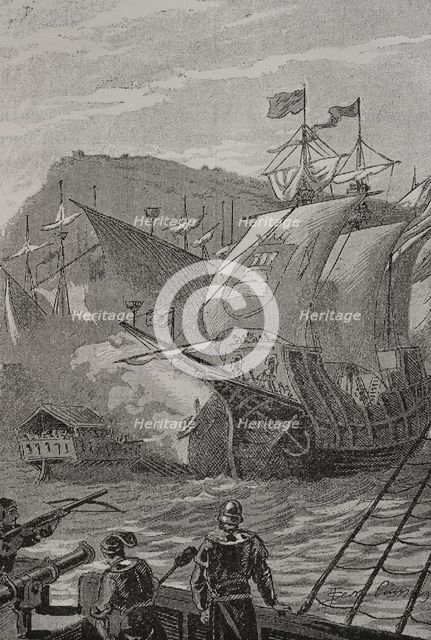 War of the Two Peters, (1356-1369): The Castilian squadron in the harbour of Barcelona, 1890. Creator: Joan Serra y Pausas.