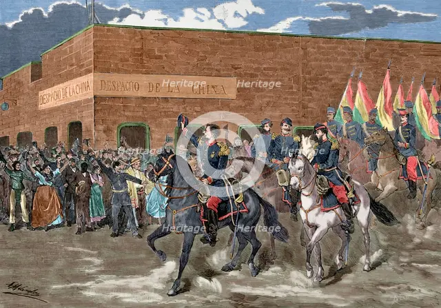War of the Pacific (1879-1883); Entry into Iquique (Chile) of General Hilarion Daza on... 1879.  Creator: Unknown.