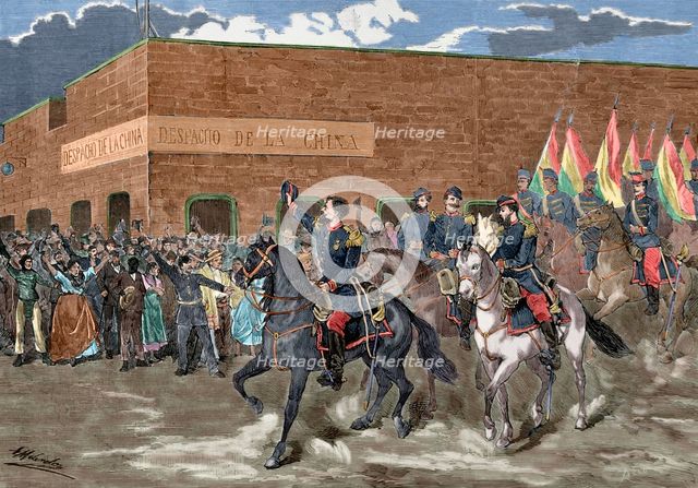 War of the Pacific (1879-1883); Entry into Iquique (Chile) of General Hilarion Daza on... 1879.  Creator: Unknown.