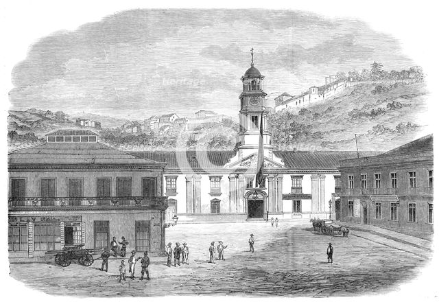 War between Spain and Chili: Plaza de la Intendencia at Valparaiso, where war...was proclaimed, 1865 Creator: Unknown.