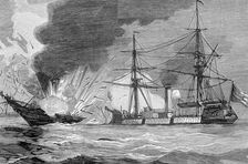 War Chile - Bolivia, naval battle of Iquique, between the Chilean corvette Esmeralda and the Moni…
