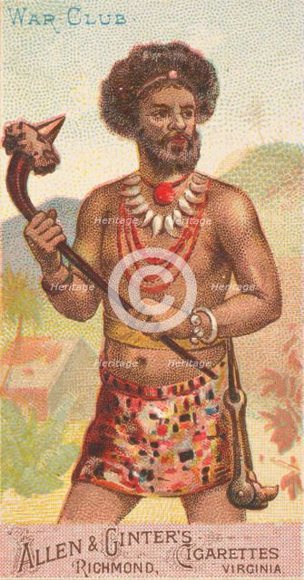 War Club, from the Arms of All Nations series (N3) for Allen & Ginter Cigarettes Brands, 1887. Creator: Allen & Ginter.