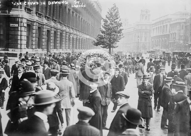 War Crowd in Downing St., London, 1914. Creator: Bain News Service.