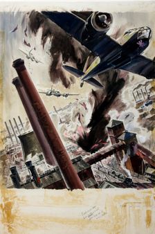 War Effort Bombing scene, between 1939 and 1946. Creators: Central Office of Information, James Gardner