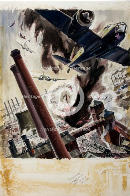 War Effort Bombing scene, between 1939 and 1946. Creators: Central Office of Information, James Gardner.