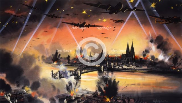War In The Air - mass bomber raid on Cologne by the Britis, World War II, c1939-c1945. Creator: William Krogman.