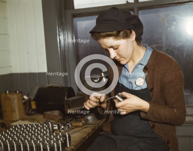War production workers at the Vilter [Manufacturing] Company making M5..., Milwaukee, Wis. , 1943. Creator: Howard Hollem.
