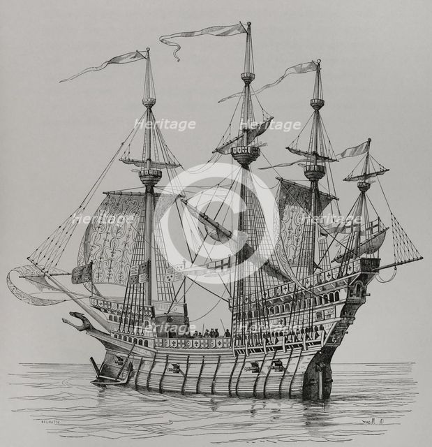 War ship which carried Henry VIII from England to France, for his meeting with King Francis I...1520 Creator: Alexandre-Nicolas Belhatte.