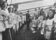 War time lifebelt drill on board an ocean liner 1915
