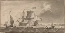 War Vessel in the Y, 1768. Creators: Cornelis Ploos van Amstel, Bernhard Schreuder