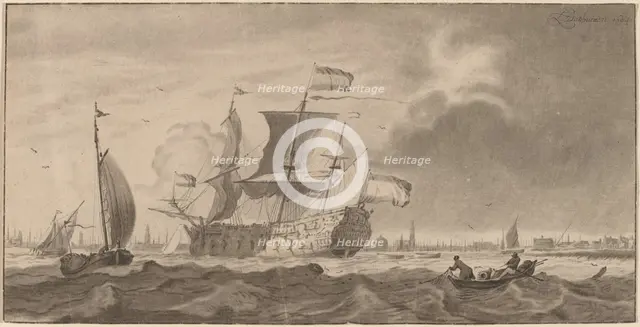 War Vessel in the Y, 1768. Creators: Cornelis Ploos van Amstel, Bernhard Schreuder.