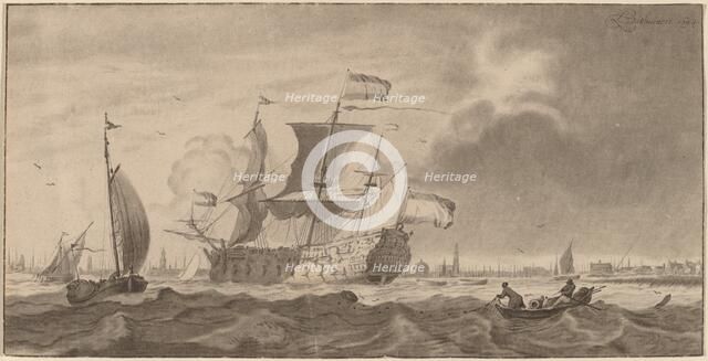 War Vessel in the Y, 1768. Creators: Cornelis Ploos van Amstel, Bernhard Schreuder.