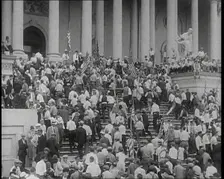 War Veterans Seeking Payment of a Promised Bonus (The Bonus Army) Rushing up the Steps of..., 1932. Creator: British Pathe Ltd