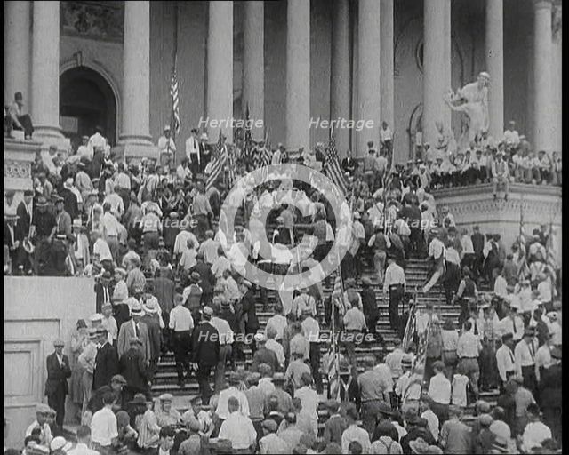 War Veterans  Seeking Payment of a Promised Bonus (The Bonus Army) Rushing up the Steps of..., 1932. Creator: British Pathe Ltd.