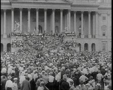 War Veterans Seeking Payment of a Promised Bonus (The Bonus Army) Rushing up the Steps of..., 1932. Creator: British Pathe Ltd