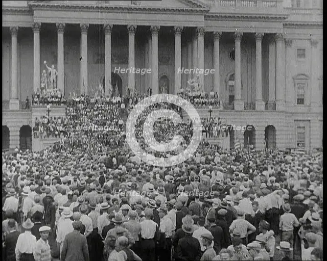 War Veterans  Seeking Payment of a Promised Bonus (The Bonus Army) Rushing up the Steps of..., 1932. Creator: British Pathe Ltd.