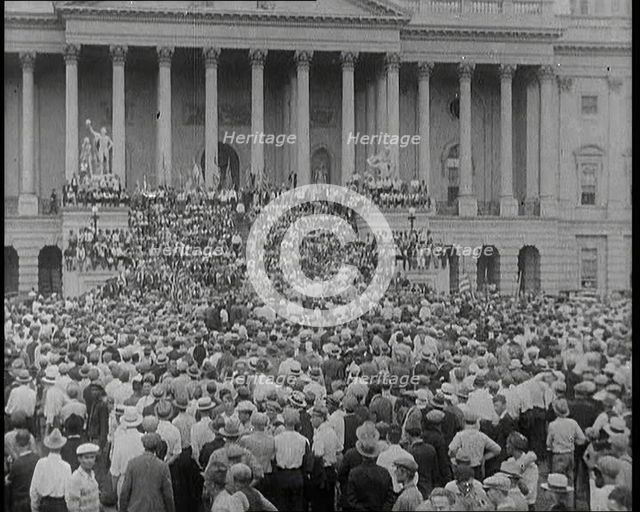 War Veterans  Seeking Payment of a Promised Bonus (The Bonus Army) Rushing up the Steps of..., 1932. Creator: British Pathe Ltd.