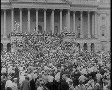 War Veterans Seeking Payment of a Promised Bonus (The Bonus Army) Rushing up the Steps of..., 1932. Creator: British Pathe Ltd