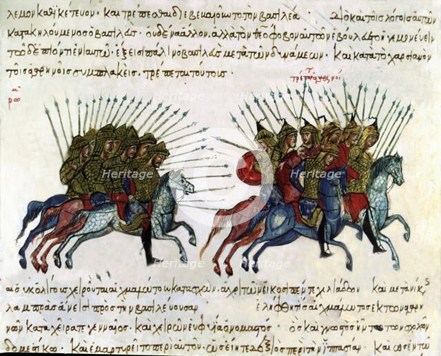 War with the Arabs, Miniature in 'Scylitzes matritensis' (facsimile edition of the original manus…