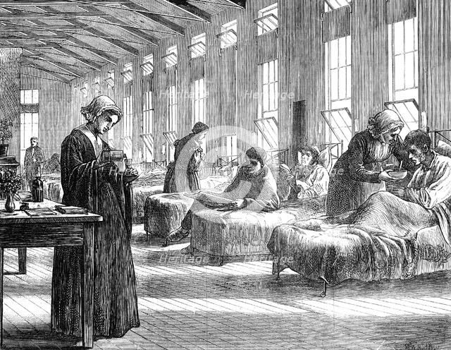 Ward in the Hampstead Smallpox Hospital, 1871. Artist: Unknown