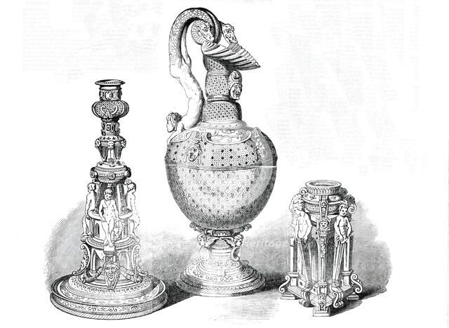 Ware of Henry II. of France - Candlestick, Ewer, Salt-Cellar, 1850. Creator: Unknown.