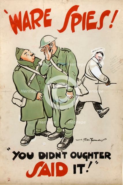 'Ware spies! You didn't oughter said it', careless talk World War II poster, 1939-1946. Creators: Central Office of Information, Bert Thomas.