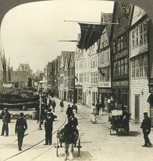 Warehouses along the quay in old town Bergen, for centuries the great fish mart of Norway c1905. Creator: Unknown