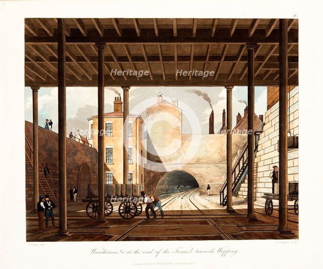 'Warehouses &c at the end of the Tunnel towards Wapping', London, c1831. Creator: Thomas Talbot Bury.