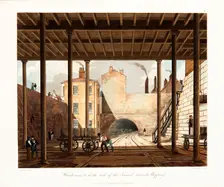 Warehouses &c at the end of the Tunnel towards Wapping London, c1831. Creator: Thomas Talbot Bury