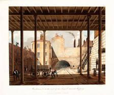 Warehouses &c at the end of the Tunnel towards Wapping London, c1831. Creator: Thomas Talbot Bury