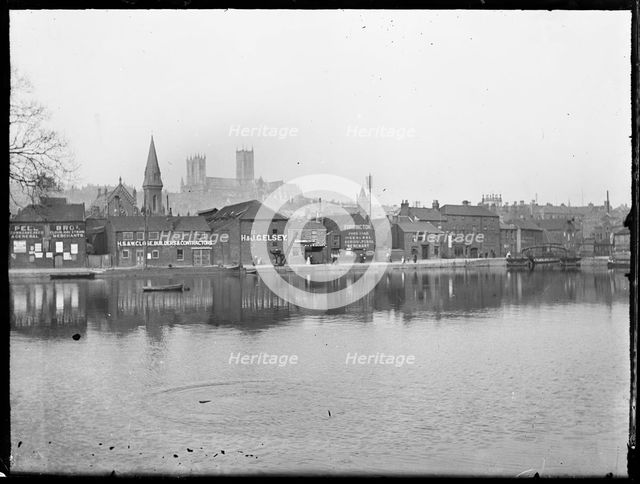 Warehouses lining Brayford Wharf North, Lincoln, Lincolnshire, 1900-10. Creator: George R Long.