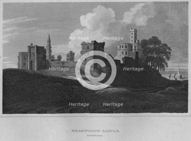 'Warkworth Castle, Northumberland', 1814. Artist: John Greig.
