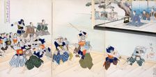 Warlord watches Samurai practising their Swordplay, 19th Century. Creator: Japanese School (19th century)