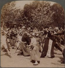 Warlike spirit of youthful Japanese Schoolboys in Ueno Park, Tokyo, Japan 1904