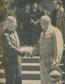Warm Handshake Between Premier and President 1945