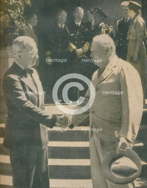 'Warm Handshake Between Premier and President', 1945. Artist: Unknown.
