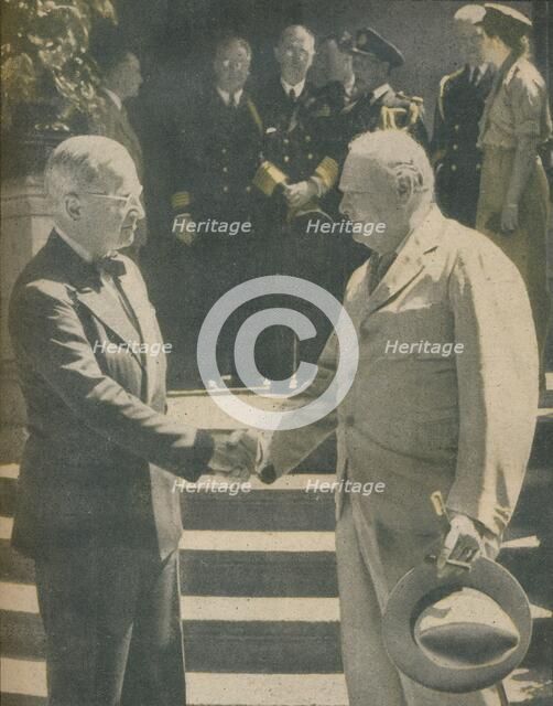 'Warm Handshake Between Premier and President', 1945. Artist: Unknown.