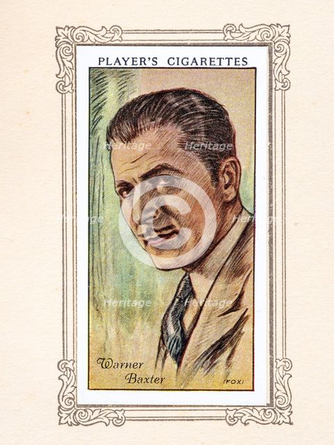 Warner Baxter Collectables Picture of movie stars that came with the Players cigarette packet, 1934. Creator: Unknown.