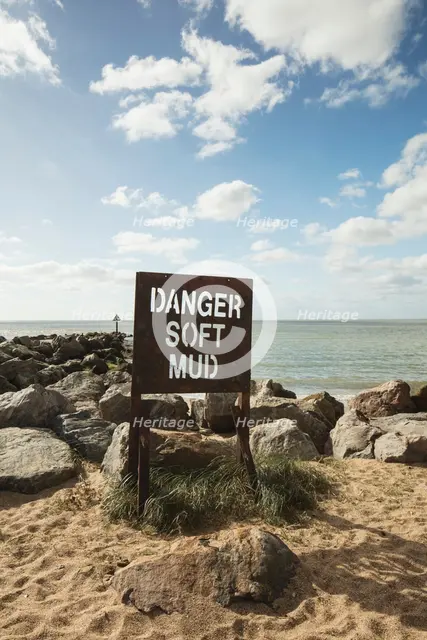 Warning sign, Jaywick Sands, Essex, c2010-c2018. Creator: Patricia Payne.