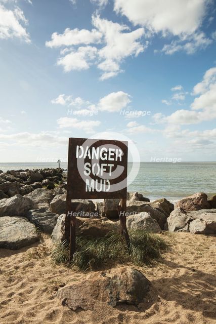 Warning sign, Jaywick Sands, Essex, c2010-c2018. Creator: Patricia Payne.